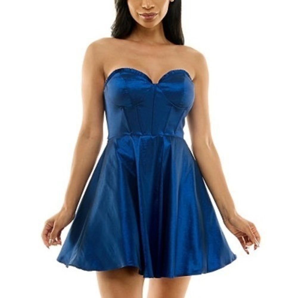 B. DARLIN Blue Strapless Sweetheart Corset Fit Flare‎ Formal Dress Size 5/6 NWT